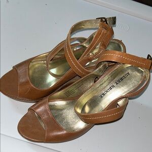 Audrey Brooke Tan Heels with Criss-Cross Design